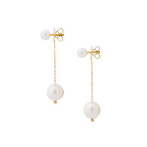 18 K Gold Hanging Pearl Earrings