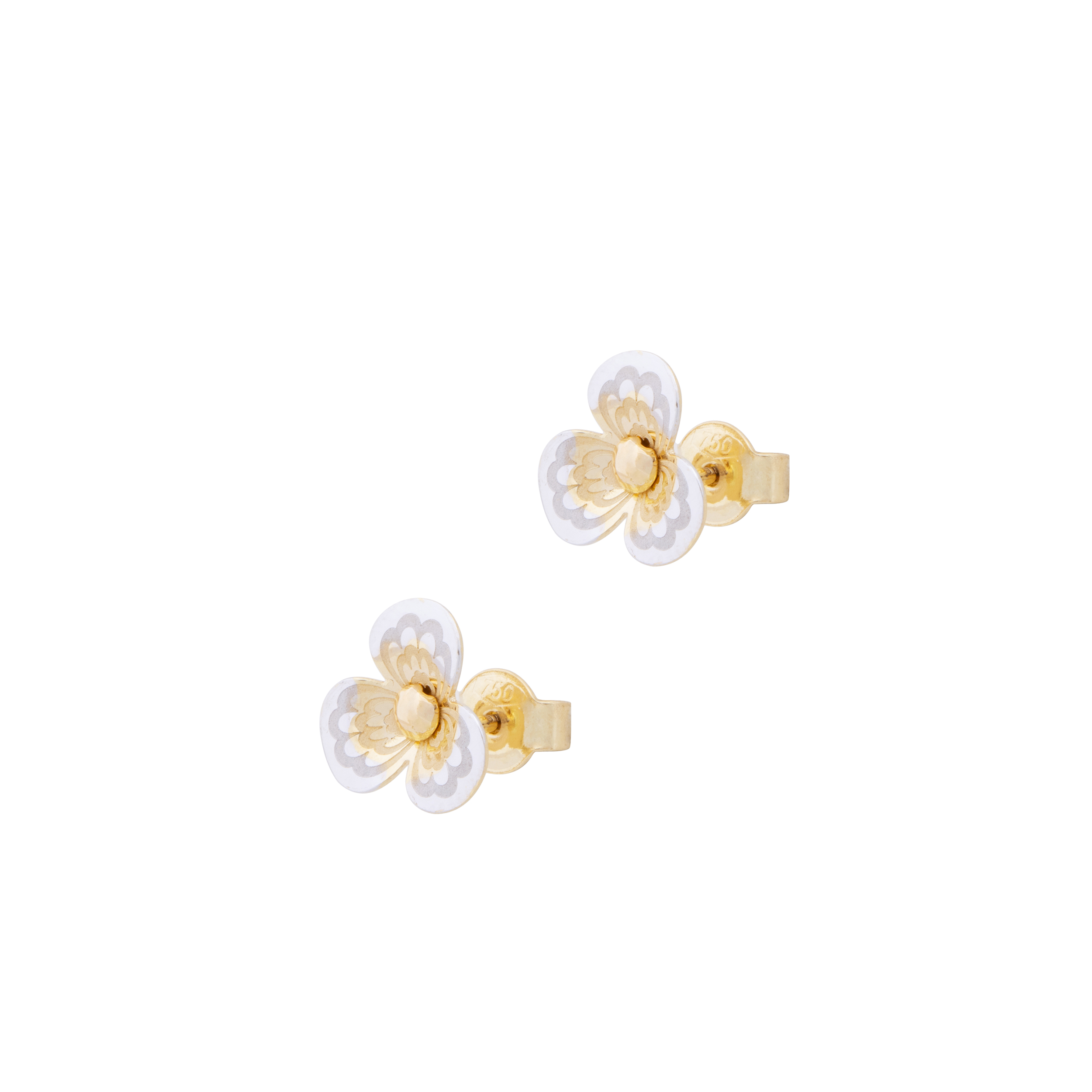 White and Yellow Gold Flower Earring
