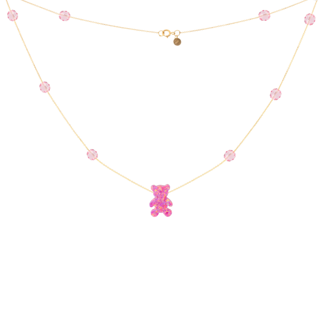 Kids Opal Bear and Beads Necklace