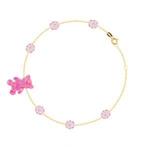 Kids Pink Opal Bear and Beads Bracelet