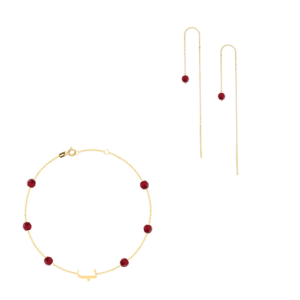 Red Beaded Initials Bracelet and Hanging Earring