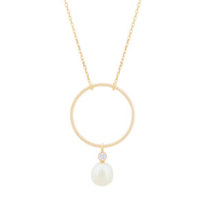 Fine Circle with hanging Diamond & Freshwater Pearl Necklace